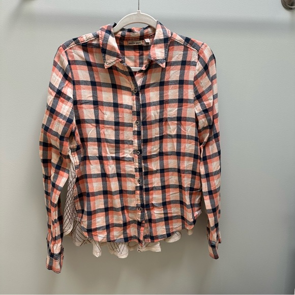 Anthropologie Holding Horses US 4 Embroidered Checkers Shirt Flannel  Button Up - Picture 2 of 9